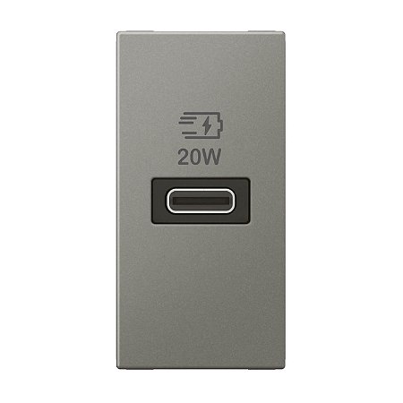 Módulo Carregador USB Tipo-C 20W Carga Rápida Cor Magnésio Arteor Legrand 571697