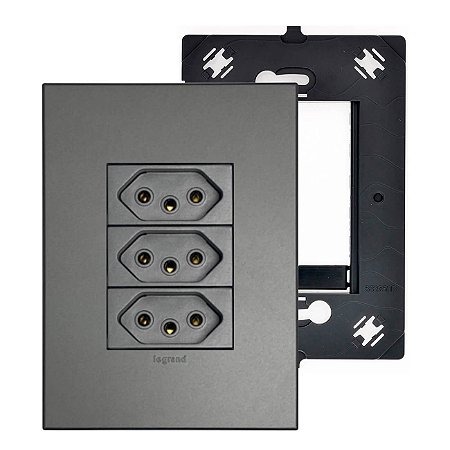 Kit 3 Tomadas 10A com Placa e Suporte 4x2 Arteor Legrand Cor Magnésio