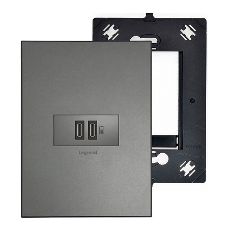 Kit Completo USB Duplo Tipo-C 15W Com Placa 4x2 Legrand Linha Arteor Sofisticada