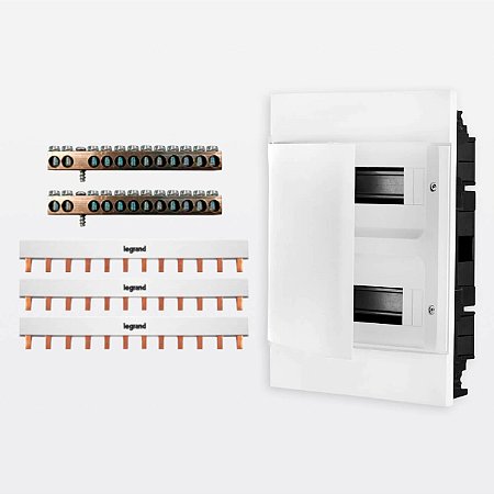 Kit Quadro de Embutir 24 DIN com 3 Barramentos Bifásico + 2 Neutro/Terra Legrand