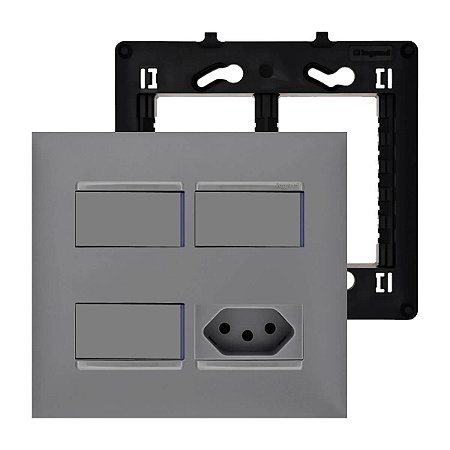 Kit 3 Interruptor Simples Com Led + Tomada 20A com Placa 4x2 Pial Plus+