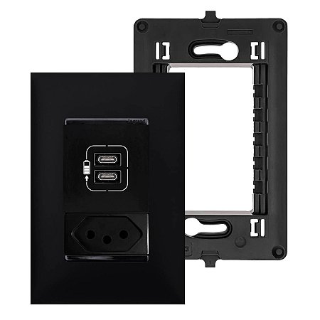 Kit Tomada com Fundo Móvel e USB Duplo Tipo-C com Placa e Suporte PIAL Plus+ Legrand