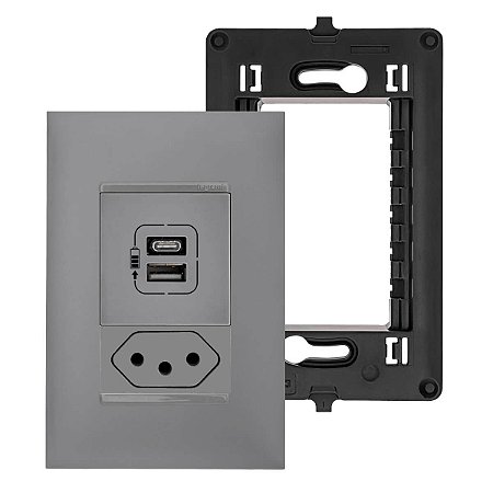 Kit Tomada com Fundo Móvel e USB Tipo C+A com Placa e Suporte PIAL Plus+ Legrand