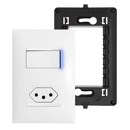Kit Completo Tomada 10A Com Fundo Móvel e Interruptor Paralelo com LED Legrand PIAL Plus+