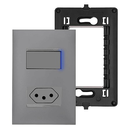 Conjunto completo tomada 10A com Fundo móvel Interruptor Simples com LED PIAL plus+
