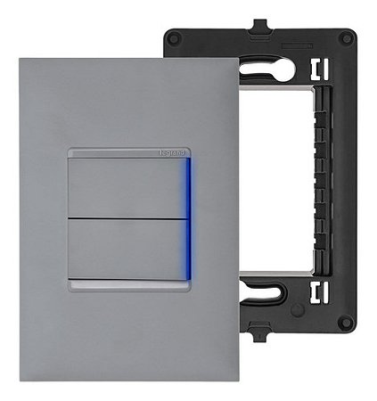 Kit Interruptor Duplo Simples com LED Placa e Suporte 4x2 Legrand PIAL Plus+