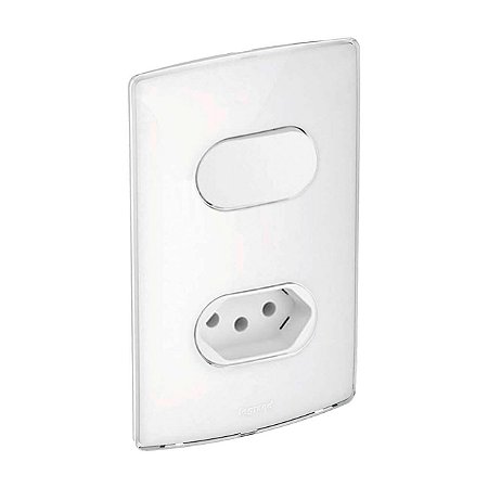 Kit Tomada 10A e Interruptor Simples Com Placa e Suporte Branco Gloss Nereya