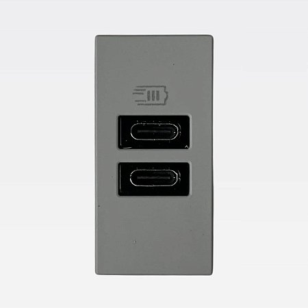 Módulo Carregador USB Duplo Tipo C 15W Cinza MatixGo Bticino JG4191CC