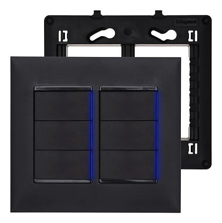 Kit 6 Interruptores Simples Com LED + Placa e Suporte 4x4 Legrand PIAL Plus+