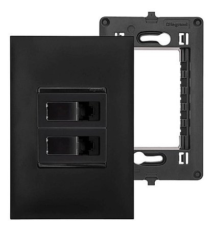 Kit Tomada Rj45 Parede Dupla Preta Fêmea Cat6 Pial Plus+ Legrand Cor Preto