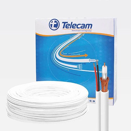 Cabo Coaxial Para Interfone 25m HD 85% Dupla Blindagem + 2 Interno Liga de Cobre 22AWG PR 200607302 Telecam