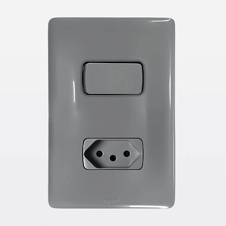 Conjunto Interruptor Paralelo + Tomada 2P+T 10A Cinza Zeffia Legrand 680114CZ
