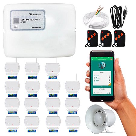 Alarme Residencial Wifi via Internet 15 Sensores Porta Janela Sem Fio Compatec Continente