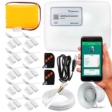 Alarme AW6 Compatec Central Wifi Aplicativo 10 Sensor Magnético