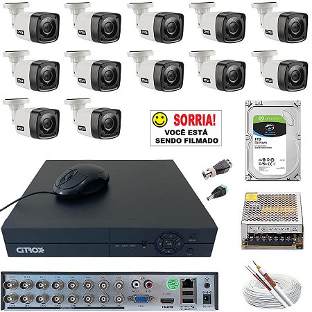 Kit CFTV 12 Câmeras Citrox 720p Infravermelho 20 Metros HD 1TB