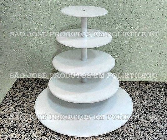 Suporte para Cupcake de 5 andares com base 50cm, e andares 45cm,35cm,25cm e 15cm com vãos de 15cm