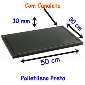 Tabua De Corte 50 X 30 cm x 10 mm Polietileno Preta Laticínios