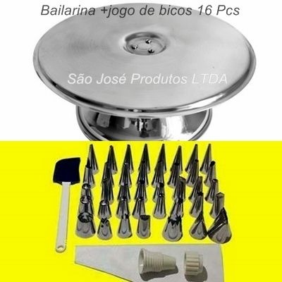 Kit Jogo De Bico Para Confeitar Bolo Inox 16 Peças + Bailarina