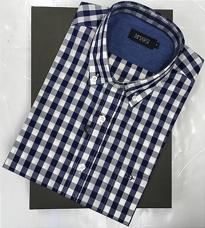Camisa Dimarsi Tradicional Regular Fit - Com Bolso - Manga Curta - 100% Algodão - Ref. 8763 Xadrez Azul