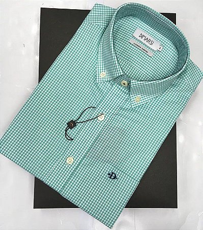 Camisa Dimarsi Tradicional Regular Fit - Com Bolso - Manga Curta - Algodão Egípcio - Ref. 8835 Xadrez Verde