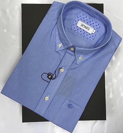 Camisa Dimarsi Tradicional Regular Fit - Com Bolso - Manga Curta - 100% Algodão - Ref. 8903 Xadrez Azul
