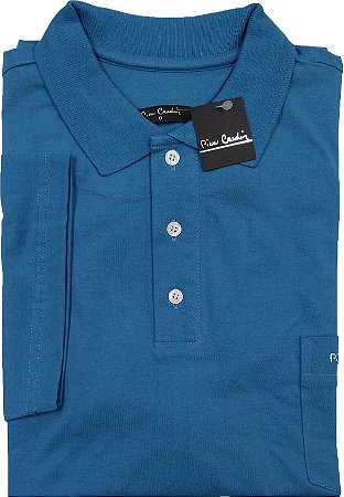 Camisa Polo Pierre Cardin (PLUS SIZE) Com Bolso - Manga Curta - 100% Algodão - Ref. 12814 Azul