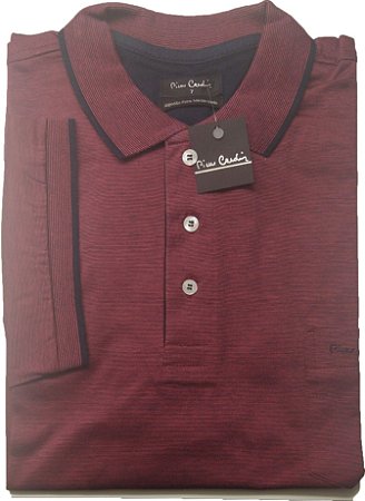 Camisa Polo Pierre Cardin (PLUS SIZE) Com Bolso - Manga Curta Com Punho - Algodão Fio de Escócia - Ref 15698 Vinho