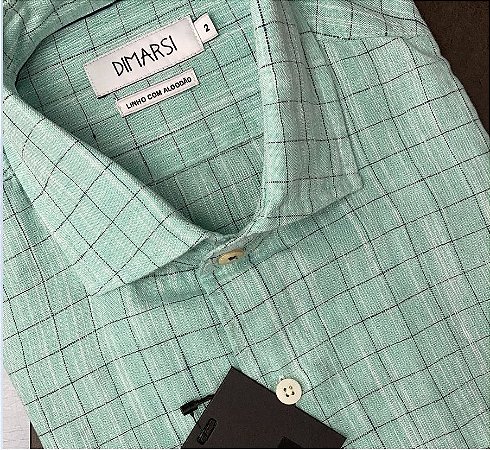 Camisa Dimarsi Tradicional Regular Fit - Com Bolso - Manga Curta - Linho Com Algodão - Ref. 1037 Verde