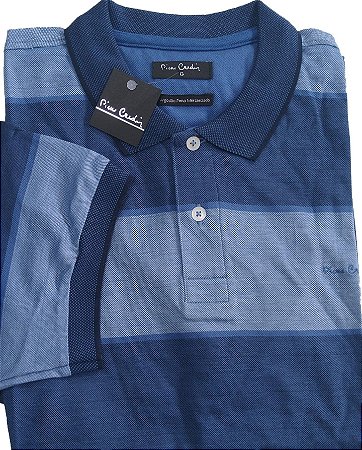 Camisa Polo Pierre Cardin (Sem Bolso) - Manga Curta Com Punho - Algodão Fio de Escócia - Ref 70097 Azul