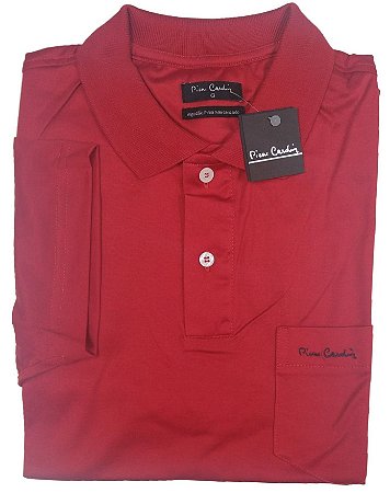 Camisa Polo Pierre Cardin Com Bolso Pequeno - Fio de Escócia - 100% Algodão - Ref. 10054 Vermelha