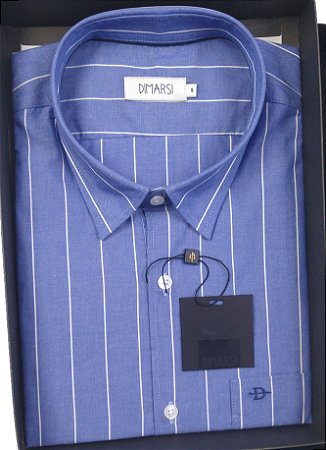Camisa Dimarsi Tradicional Regular Fit - Com Bolso - Manga Curta - 100% Algodão - Ref. 9235 Azul
