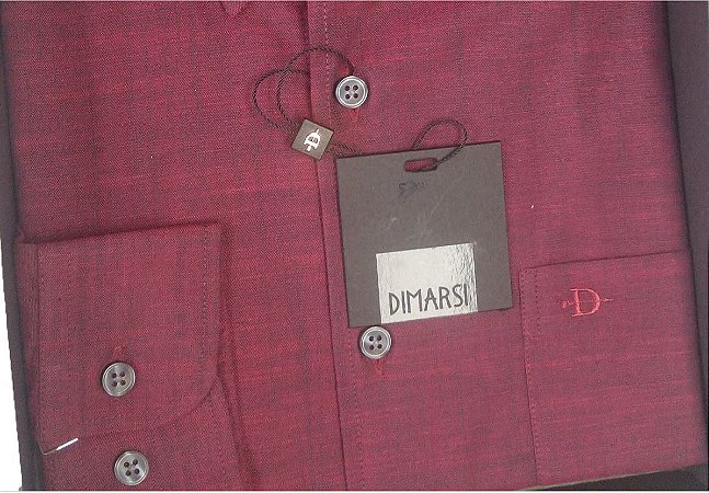 Camisa Dimarsi Tradicional Regular Fit - Com Bolso - Manga Longa - 100% Algodão - Ref. 8710 Vinho