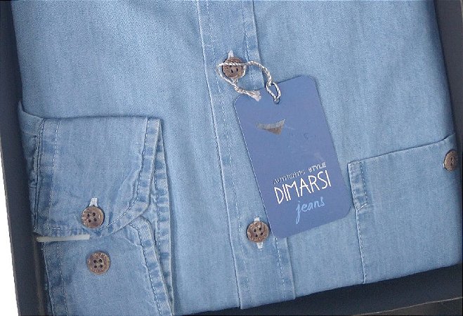 Camisa Jeans Dimarsi Tradicional Regular Fit - Com Bolso - Manga Longa - 100% Algodão - Ref. 9209