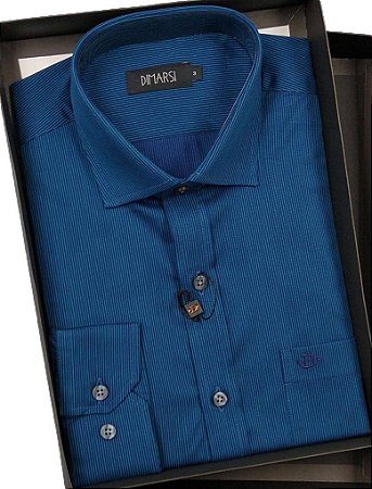 Camisa Dimarsi Com Bolso - Manga Longa - 100% Algodão - Ref. 8252 Azul