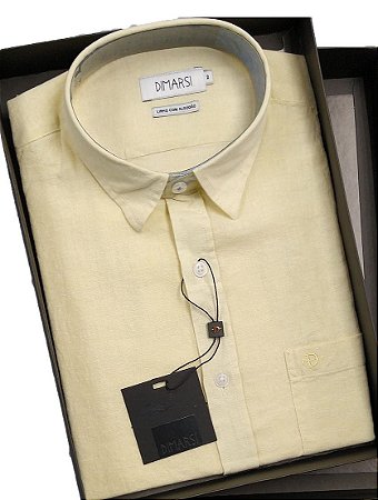Camisa Dimarsi Tradicional Regular Fit - Com Bolso - Manga Curta - Linho / Algodão - Ref. 0967 Amarela