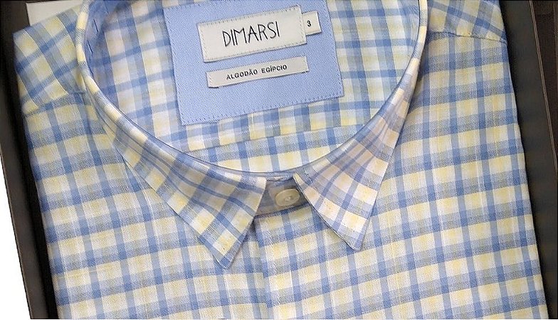 Camisa Dimarsi Tradicional Regular Fit - Com Bolso - Manga Curta - Algodão Egípcio - Ref. 8863az Xadrez