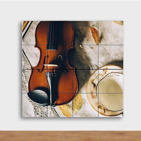 Painel Decorativo Violino e Chá - Quadrado