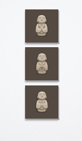 Trio Quadrado de Azulejos - Budas Marrom