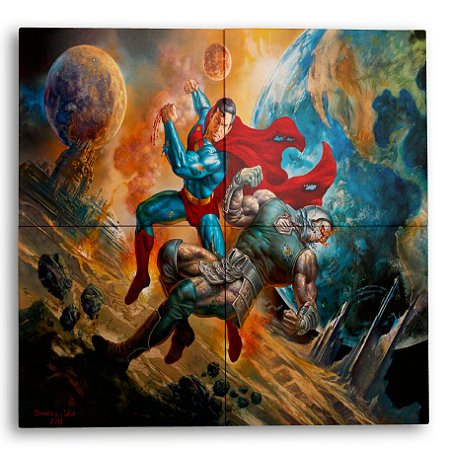 Painel Decorativo de Azulejo Superman vs Darkseid 40x40cm