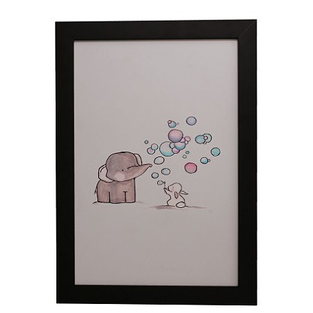 Quadro Decorativo Elefantinho e Coelhinho