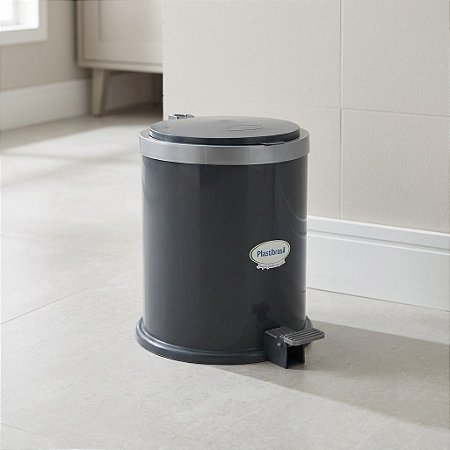 LIXEIRA COM PEDAL PREMIUM 13 LITROS - CHUMBO - TOTAL 6 PEÇAS