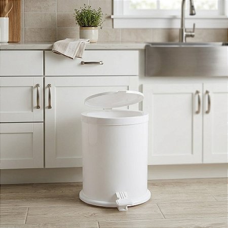 LIXEIRA COM PEDAL PREMIUM 8 LITROS - BRANCA - TOTAL 6 PEÇAS