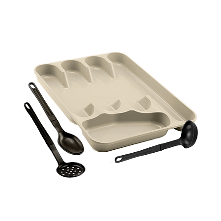 KIT COZINHA 05 - ORGANIZADOR DE TALHERES S/TAMPA MASTER + 3 TALHERES DE NYLON - 14 KITS