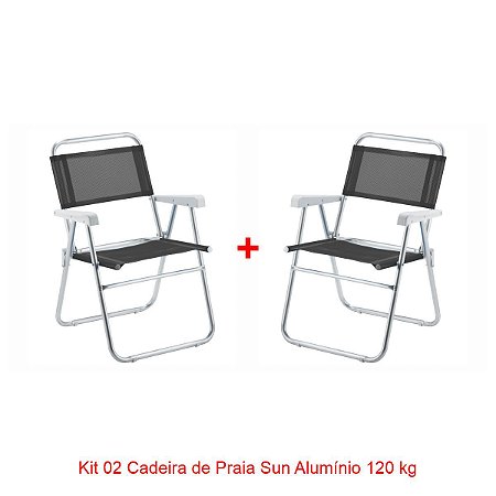 KIT 02 CADEIRA DE PRAIA SUN ALUMINIO PRETO