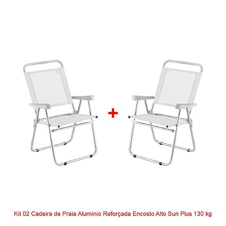 KIT 02 CADEIRA DE PRAIA ENCOSTO ALTO ALUMINIO SUN PLUS BRANCO