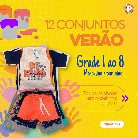 Kit atacado Conjunto infantil de verão VK Masculino e Feminino 1 ao 8