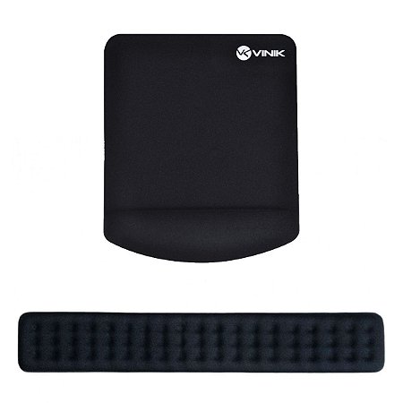 Kit Apoio De Pulso Mouse Pad E Para Teclado Em Gel Preto