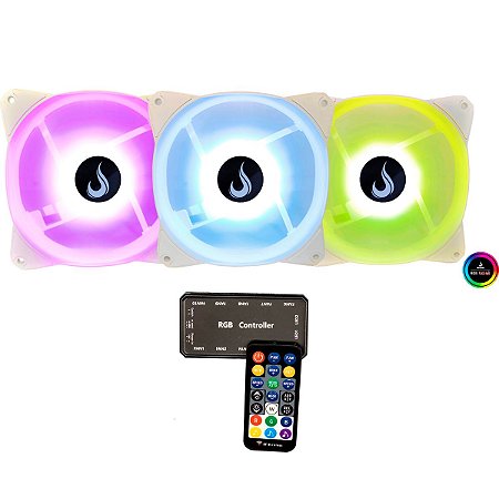 Kit Cooler 3 Fan 120mm Branco Rgb Rise Mode Com Controladora