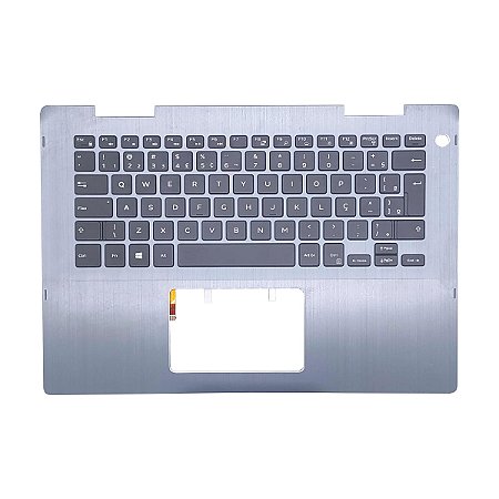 Carcaça Base Superior Com Teclado Retro Iluminado Para Notebook Dell Inspiron 5482 Cinza Azulado Escovado