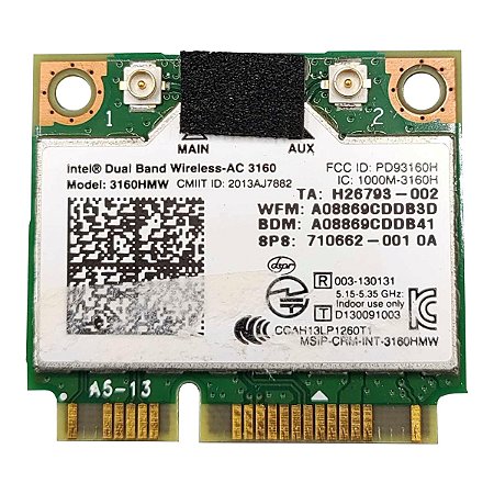 Placa Wifi Dual Band 5Ghz Intel Wireless Ac 3160 3160hmw